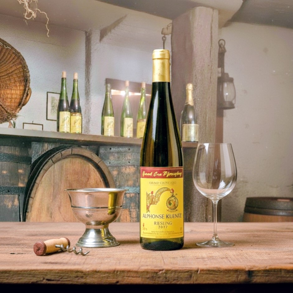 Riesling Grand Cru Pfersigberg in proeflokaal Alphonse Kuentz